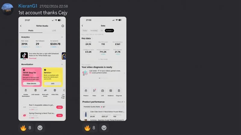 KieranG1 TikTok 391K views and £320 earnings